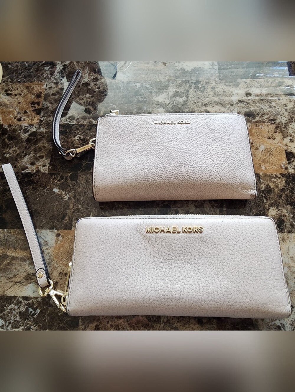 Michael Kors Pebbled Leather Wristlet Wallet Soft Pink/Gold & Continental Wallet